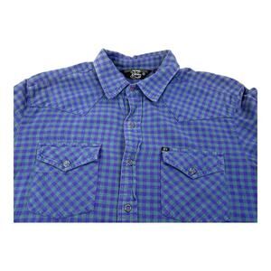 Salt Valley Western Shirt Mens Medium Blue Check Plaid Snap Flannel Cowboy Rodeo